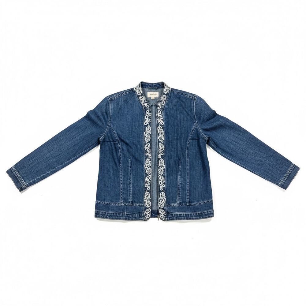Dressbarn Embellished Embroidered Denim Jacket P 18/20 Boho Cowgirl Western Chic